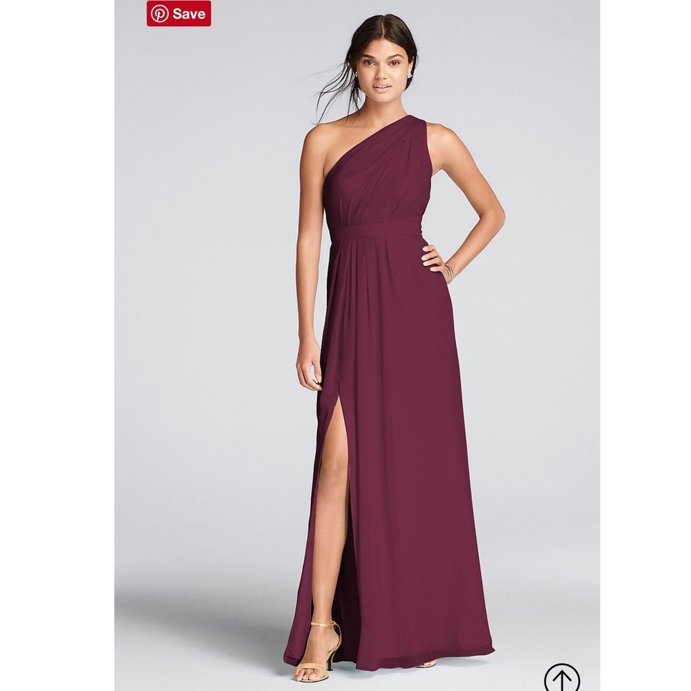 David’s Bridal one shoulder crinkle chiffon dress